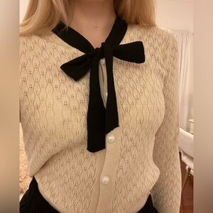 Cream Cardigan with Black Bow, size S